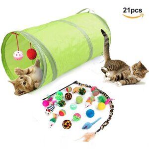 21 pcs Cat Toys Kitten Toys Assortments Tunnel Interactive Cat Teaser